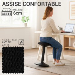 Tabouret Dynamique à Bascule- Assise ronde - Hauteur réglable - Noir 
