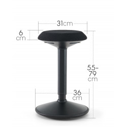 Tabouret Dynamique à Bascule- Assise ronde - Hauteur réglable - Noir 