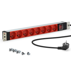 Bloc multiprise rackable 19'' 8 prises alu rouge avec...