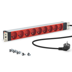 Bloc multiprise rackable 19'' 9 prises alu rouge