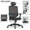 chaise de bureau avec appui-tête réglable, accoudoirs réglables