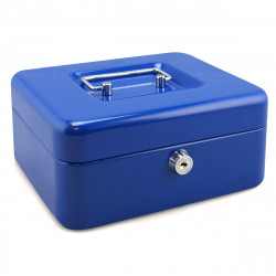 Caissette à monnaie métal bleue moyenne avec poignée pour le transport