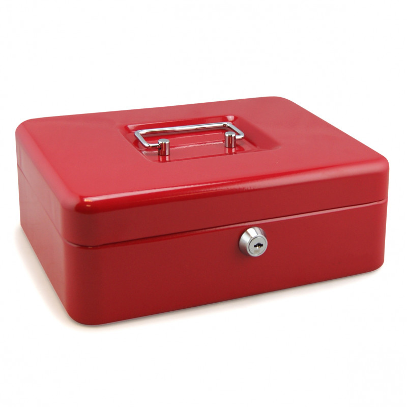 Caissette à monnaie métal rouge grande taille avec poignée et serrure