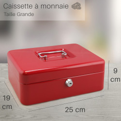 Caissette à monnaie 6 compartiments 250x180x90mm rouge