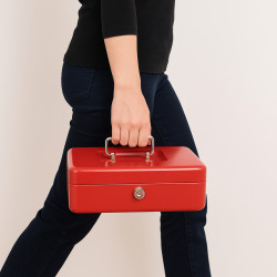 Caisse à monnaie métal rouge grande taille avec poignée et serrure