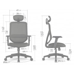 Fauteuil bureau ergonomique noir pro - maille respirante, appui-tête