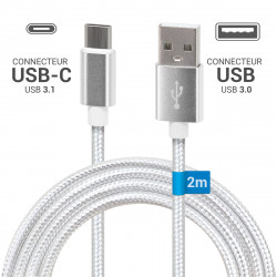 Câble USB-C 3.1 USB-A Nylon tressé, 20W 1A, mâle mâle,...