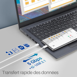 Câble USB-C USB-C 3.1 60W Nylon tressé, mâle mâle, 1,00m Blanc