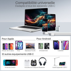 Câble USB-C USB-C 3.1 60W Nylon tressé, mâle mâle, 1,00m Blanc