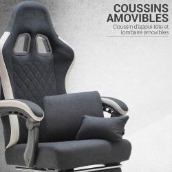 Fauteuil de bureau baquet suédine bicolore avec repose-pieds