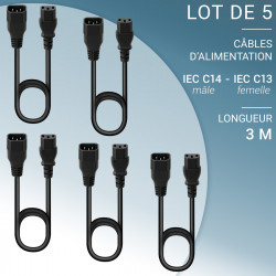 Lot de 5 Rallonges alimentation C14 - C13 mâle femelle Noir - 3m 
