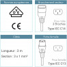 Lot de 5 Rallonges alimentation C14 - C13 mâle femelle Noir - 3m