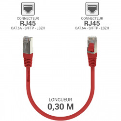 Câble réseau RJ45 Cat. 6a S/FTP LSOH 100% cuivre Rouge 0.30m