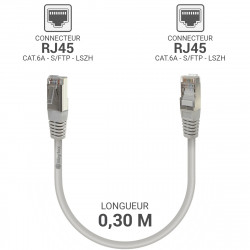Câble réseau RJ45 Cat. 6a S/FTP LSOH 100% cuivre Gris 0.30m