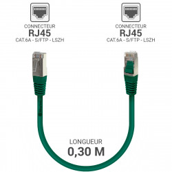 Câble réseau RJ45 Cat. 6a S/FTP LSOH 100% cuivre Vert 0.30m