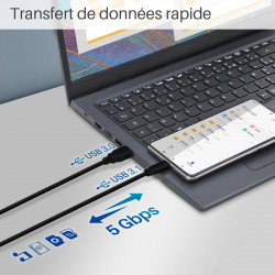 Câble USB-C 3.1 vers USB-A 3.0 Superspeed 5Gbps 3m noir