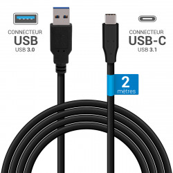 Câble USB-C 3.1 vers USB-A 3.0 Superspeed 5Gbps 2m noir