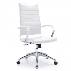 chaise de bureau premium cuir blanc synthétique et pied aluminium
