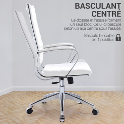 Fauteuil de Bureau blanc MAJORIS simili cuir design avec accoudoirs