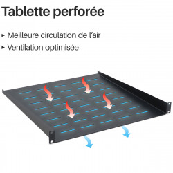 Plateau étagère 19 pouces perforé noir profondeur 450 mm