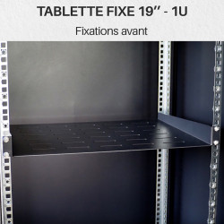Plateau étagère 19 pouces perforé noir profondeur 450 mm