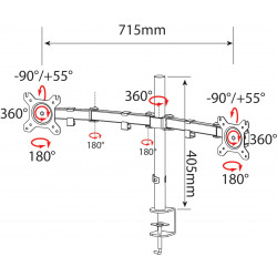 Support écran double bras articulé 13-27 pouces VESA fixation bureau