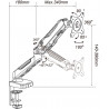Bras articulé 1 écran fixation pince bureau verin pneumatique