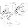 Bras articulé 2 écrans fixation pince bureau verin pneumatique