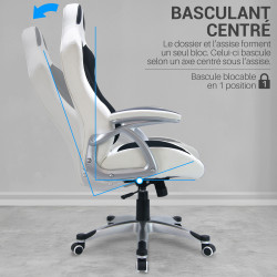 Fauteuil Bureau baquet simili cuir Blanc Noir Accoudoirs relevables