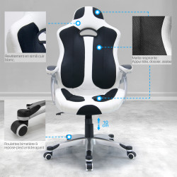 Fauteuil Bureau baquet simili cuir Blanc Noir Accoudoirs relevables