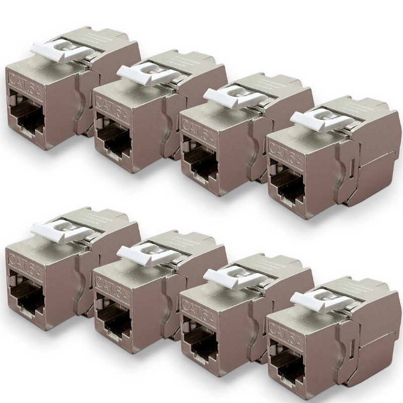 Lot de 8 Embases RJ45 Cat6a FTP sans outil - blindé métal zinc nickelé