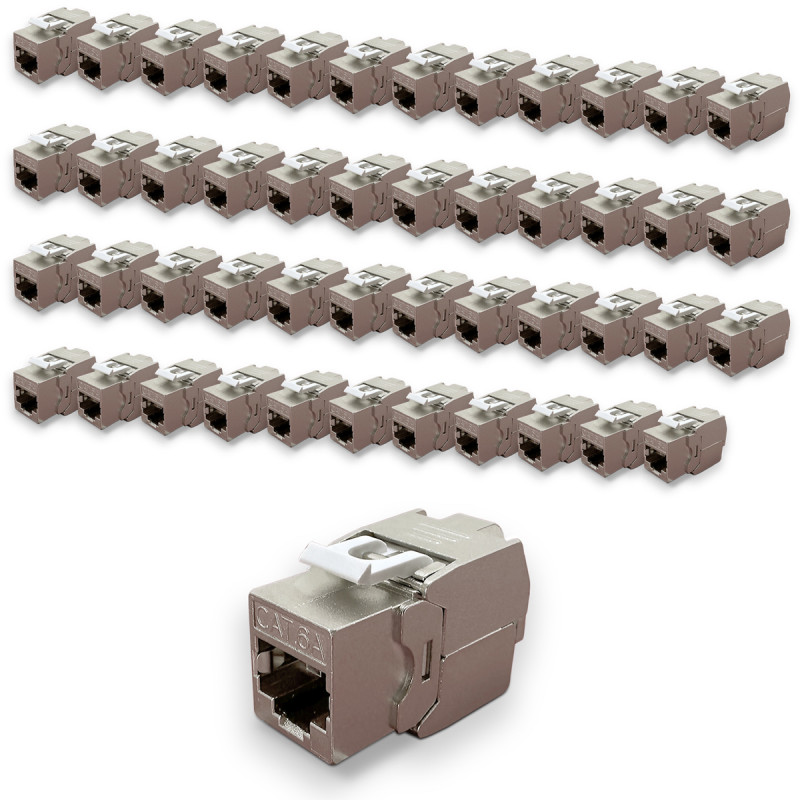 Lot de 48 Embases RJ45 Cat6a FTP sans outil - blindé métal zinc nickelé