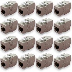 Lot de 16 Embases RJ45 Cat6a FTP sans outil - blindé métal zinc nickelé