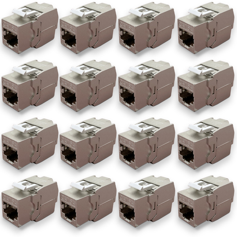 Lot de 16 Embases RJ45 Cat6a FTP sans outil - blindé métal zinc nickelé