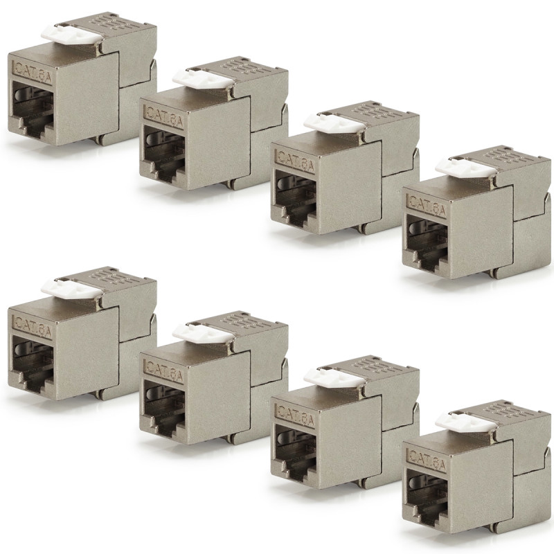 Lot de 8 Embases Keystone RJ45 Cat6a FTP sans outil - blindé métal