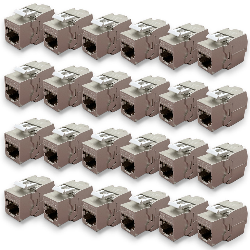 Lot de 24 Embases RJ45 Cat6a FTP sans outil - blindé métal zinc nickelé