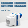 Pack de 24 Embases keystone RJ45 Cat6a UTP sans outil Snap-In, 10 Gbps, 500 MHz. Installation rapide et fiable