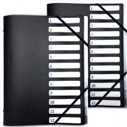 Lot de 2 Trieurs A4 12 compartiments noir fermeture élastiques