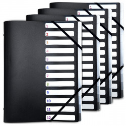 Lot de 4 Trieurs A4 12 compartiments noir fermeture élastiques