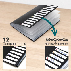 Lot de 4 Trieurs A4 12 compartiments noir fermeture élastiques