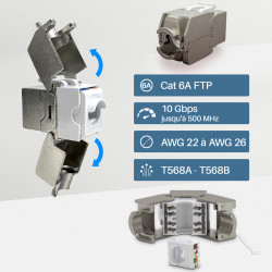 Embase RJ45 Cat6a FTP Keystone sans outil - blindé métal