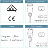Rallonge alimentation IEC C13 / IEC C14 10A/250V 1.80 Mètre noire S
