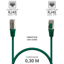 Câble réseau RJ45 Cat. 6 100% cuivre blindé FTP vert 0.30m