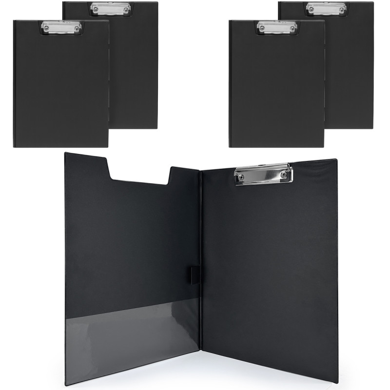 Pack de 5 Portes bloc A4 à rabat avec pince - PVC double face - Noir