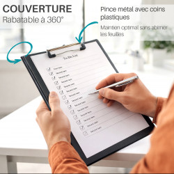 Pack de 5 Portes bloc A4 à rabat avec pince - PVC double face - Noir