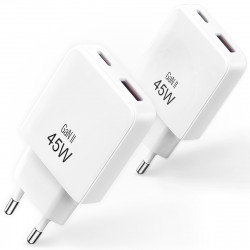 Lot de 2 Chargeurs Rapides 45W GaN USB-C + USB-A Blanc