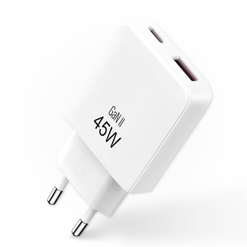 Chargeur Rapide 45W GaN USB-C + USB-A Blanc - Technologie Haute Perfo