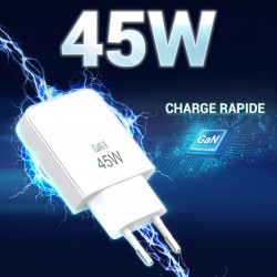 Chargeur Rapide 45W GaN USB-C + USB-A Blanc - Technologie Haute Perfo