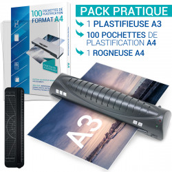 Plastifieuse Pro A3  pack avec 100 pochettes A4 et rogneuse A4