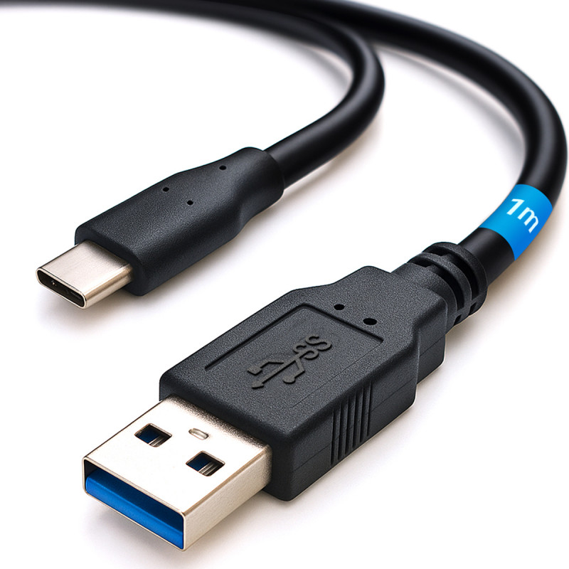 Câble USB-C 3.1 vers USB-A 3.0 Superspeed 5Gbps 1m noir